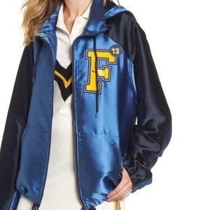 💙Fenty x Puma by Rihanna Oversized Blue F-13 Satin Letterman Jacket, Size Small